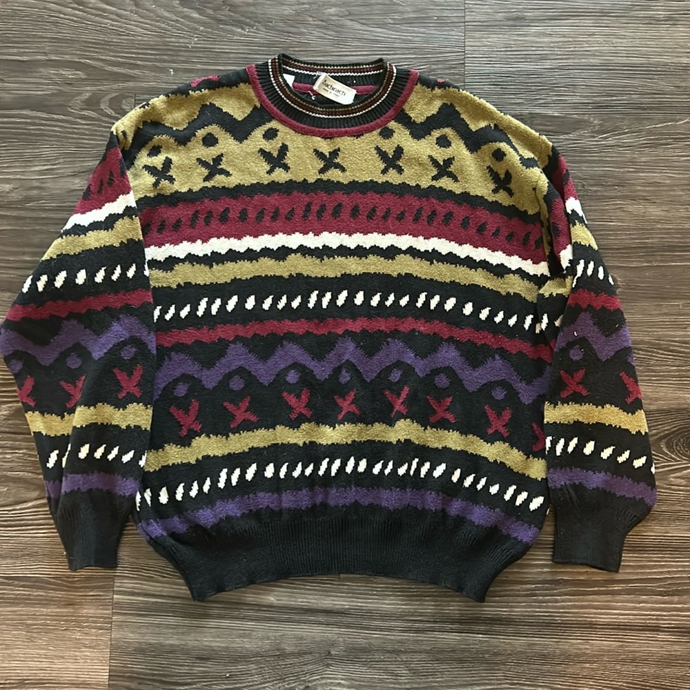 XL Men's Sweater - Multicolor Patterns (Green, Black, White, Purple)